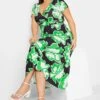 YOURS Curve Black Floral Print Wrap Front Midaxi Dress