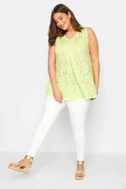 YOURS Curve Lime Green Broderie Anglaise Swing Vest Top