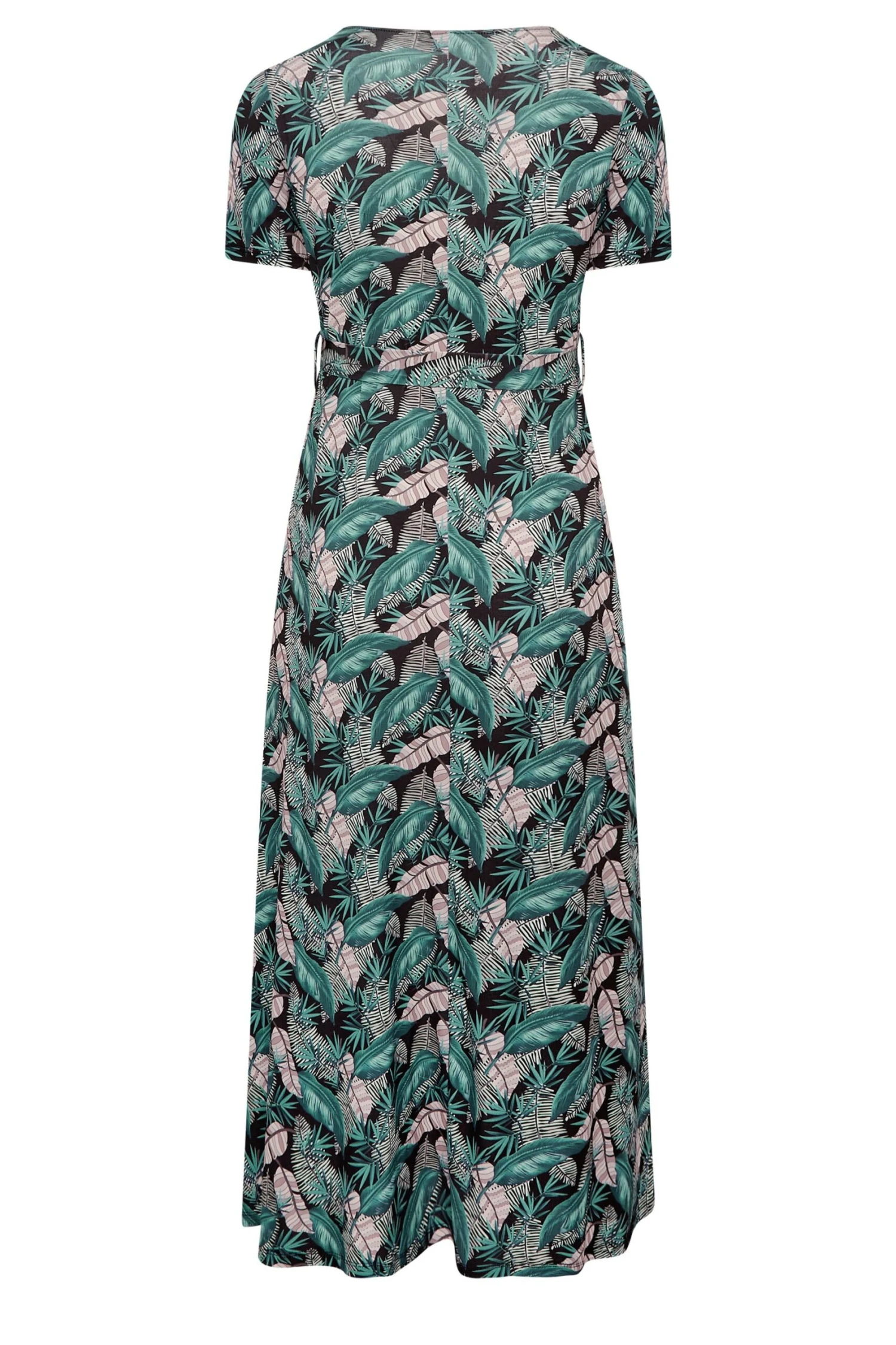 YOURS Curve Black Leaf Print Maxi Wrap Dress 6 YOURS Curve Black Leaf Print Maxi Wrap Dress - Image 6