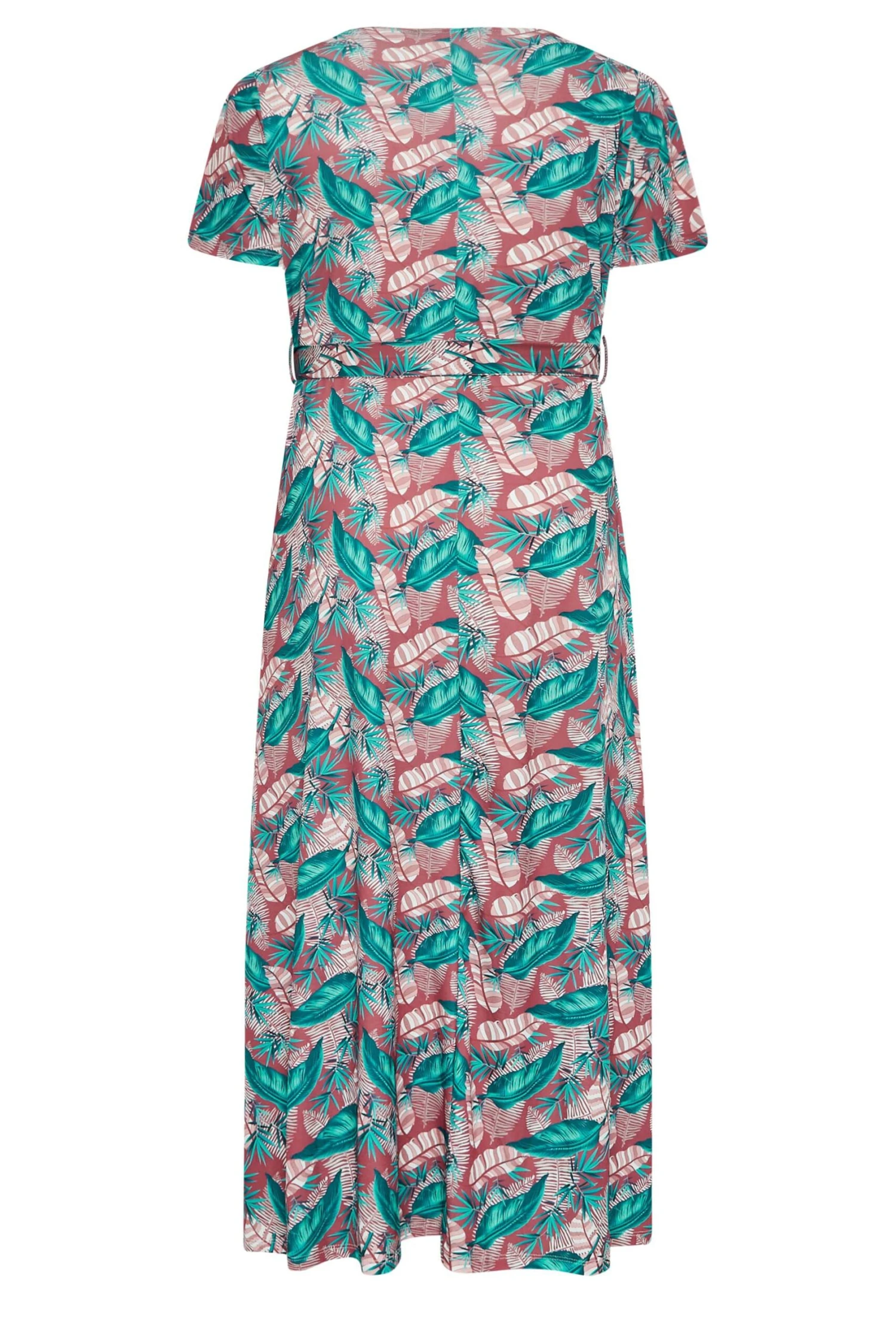 YOURS Curve Pink Leaf Print Maxi Wrap Dress 6 YOURS Curve Pink Leaf Print Maxi Wrap Dress - Image 6