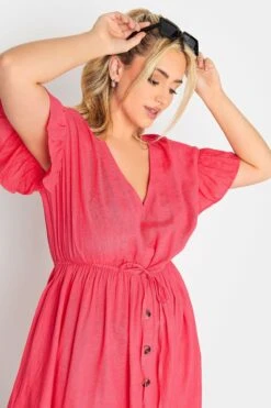 LIMITED COLLECTION Curve Coral Pink Frill Sleeve Cotton Maxi Dress -Luna Looks Zone eb2167a1 2f7d 43 215681 D