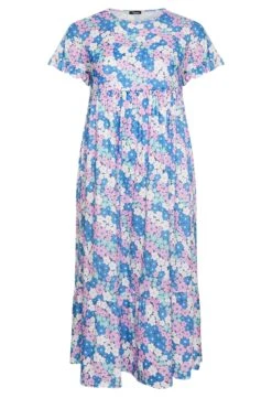 LIMITED COLLECTION Curve Blue Floral Print Frill Sleeve Maxi Dress -Luna Looks Zone eb4fcce9 40c9 42 215603 X