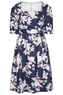 YOURS LONDON Curve Navy Blue Floral Print Square Neck Dress -Luna Looks Zone eb54a02c 4e27 45 161258 F