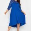 YOURS LONDON Curve Royal Blue Lace Sweetheart Midi Dress