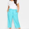 YOURS Curve Aqua Blue Linen Look Culottes
