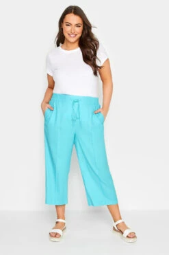 YOURS Curve Aqua Blue Linen Look Culottes