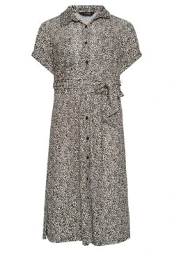 YOURS Curve Beige Brown Animal Print Spilt Hem Midaxi Shirt Dress -Luna Looks Zone ec2ec41f acf9 42 302077 X