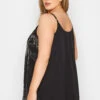 LUXE Curve Black Paisley Sequin Hand Embellished Cami Top