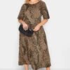 YOURS Curve Brown Mixed Animal Print Midi Smock Dress
