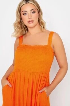 YOURS Curve Orange Shirred Strappy Sundress -Luna Looks Zone ed81d4a4 edf1 4b 137431 E