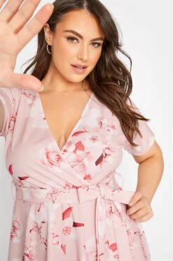 YOURS LONDON Curve Blush Pink Floral Wrap Skater Dress -Luna Looks Zone edb43bd6 002e 4f 161421 D