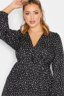 LIMITED COLLECTION Curve Black Spot Print Peplum Blouse -Luna Looks Zone edc6c484 b98e 43 215105 D