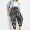 YOURS Curve Black Stripe Cropped Jersey Harem Joggers
