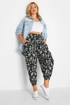YOURS Curve Black Stripe Cropped Jersey Harem Joggers