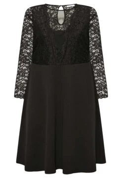 YOURS LONDON Curve Black Lace Plunge Skater Dress -Luna Looks Zone edf9dc3c e8af 44 161905 X