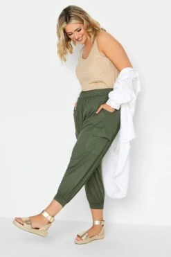 YOURS Curve Khaki Green Harem Cropped Joggers