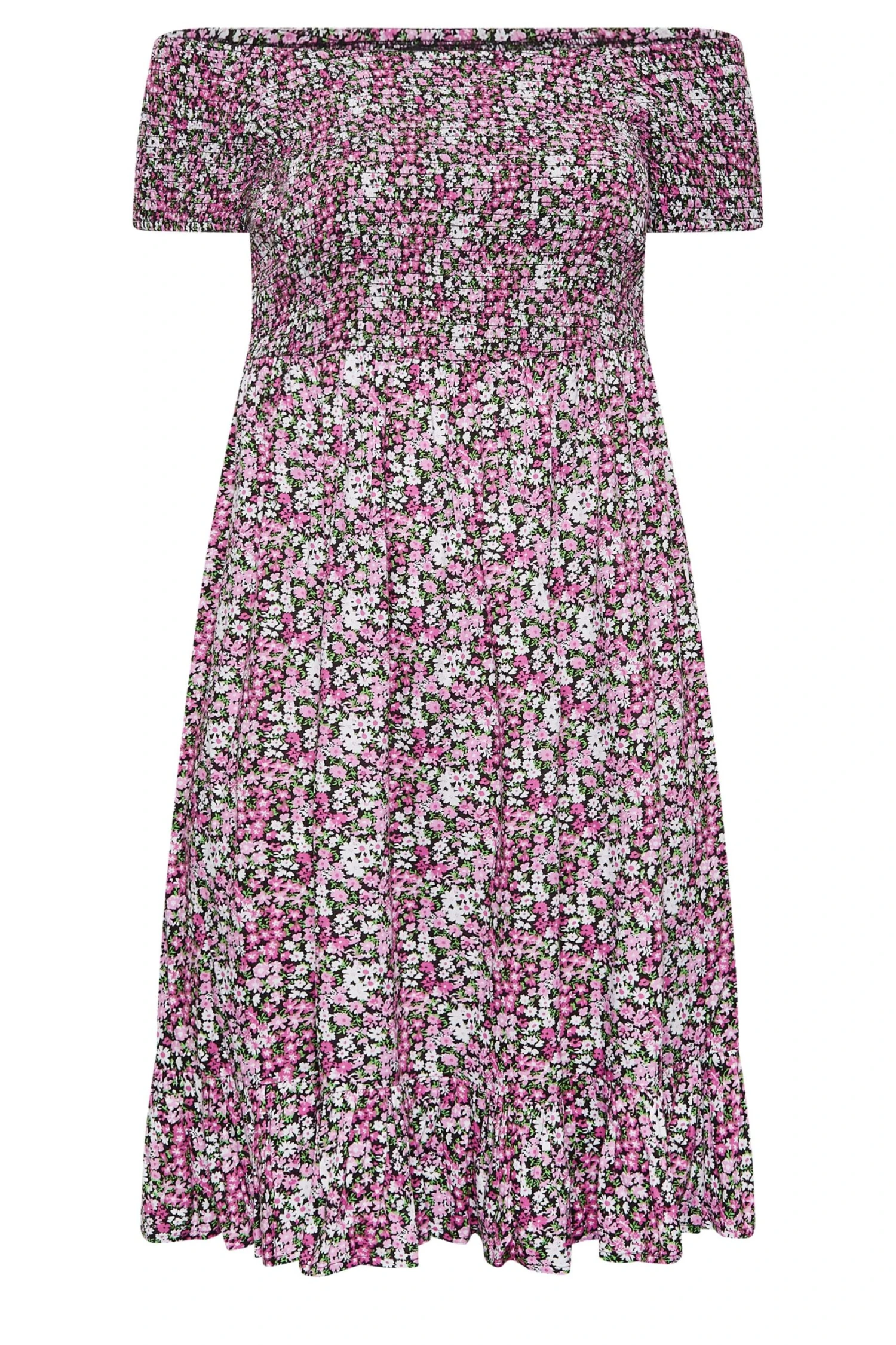 YOURS Curve Pink Floral Ditsy Shirred Midi Dress 5 YOURS Curve Pink Floral Ditsy Shirred Midi Dress - Image 5