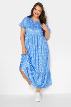 LIMITED COLLECTION Curve Blue Ditsy Print Frill Sleeve Maxi Dress