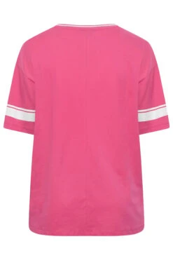 YOURS Curve Hot Pink 'Los Angeles' Slogan Varsity T-Shirt -Luna Looks Zone efa7c285 9353 43 320910 Y