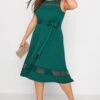 YOURS LONDON Curve Green Mesh Panel Skater Dress