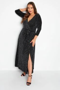 YOURS LONDON Curve Black & Silver Glitter Wrap Dress