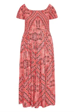 YOURS Curve Pink Paisley Print Bardot Maxi Dress -Luna Looks Zone f02d1dc6 e802 4a 137106 X