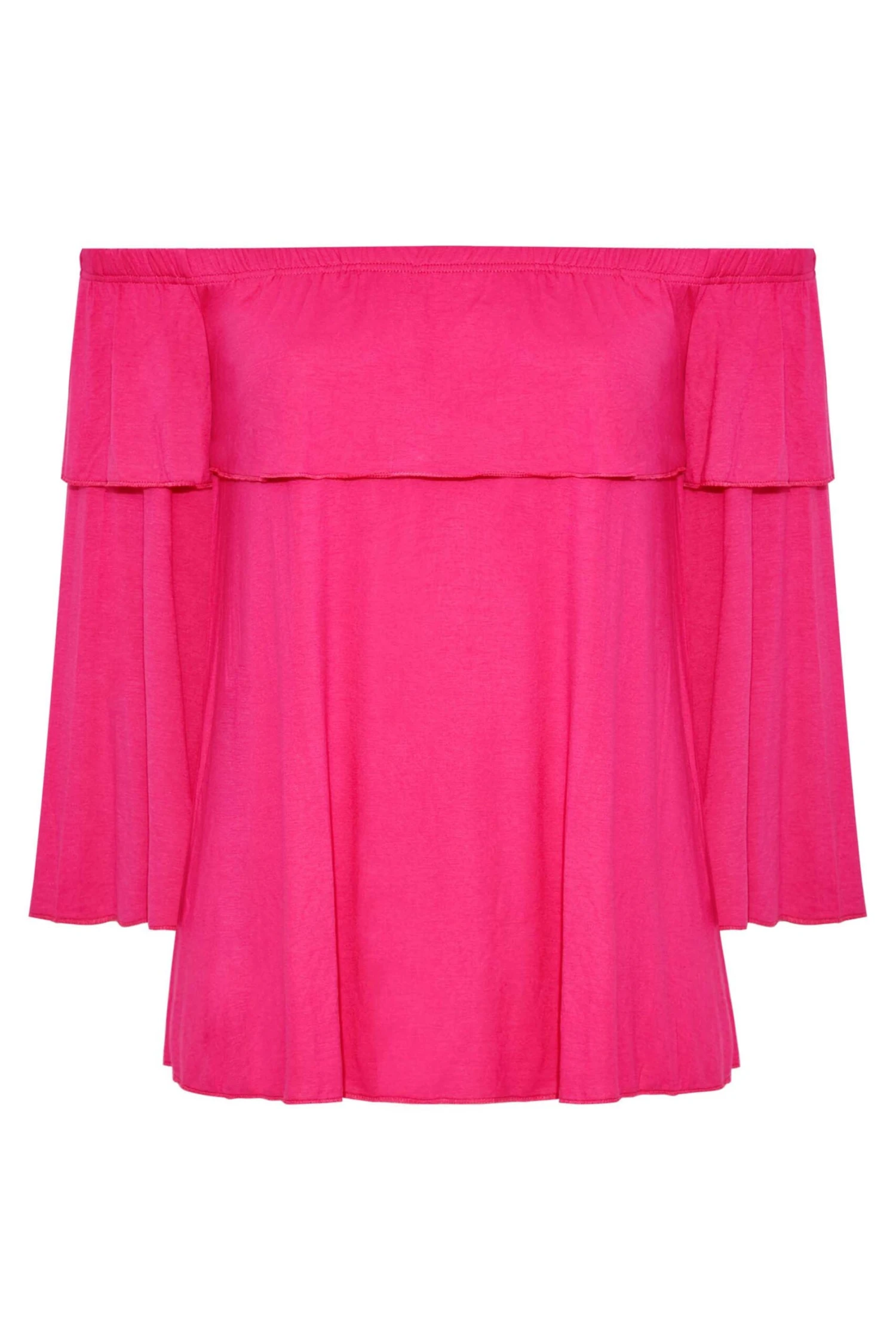 LIMITED COLLECTION Curve Hot Pink Frill Bardot Top 5 LIMITED COLLECTION Curve Hot Pink Frill Bardot Top - Image 5