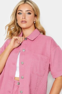 YOURS Curve Pink Denim Shirt -Luna Looks Zone f0b3e76f 44f6 4e 120752 D