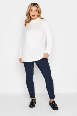 YOURS Curve Navy Blue Stretch Bengaline Slim Leg Trousers