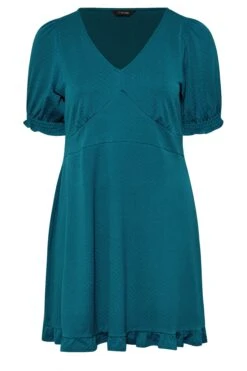 YOURS Curve Teal Blue Ruffle Hem Mini Dress -Luna Looks Zone f145eb56 0034 40 174145 X