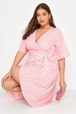 YOURS LONDON Curve Pink Polka Dot Midi Wrap Dress -Luna Looks Zone f1489d5e fc64 4a 161732 D