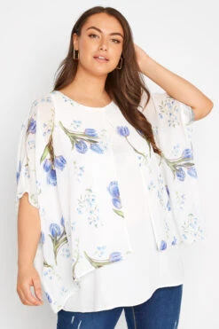 YOURS Curve White Floral Double Layered Blouse -Luna Looks Zone f198bc65 5109 4f 173821 D
