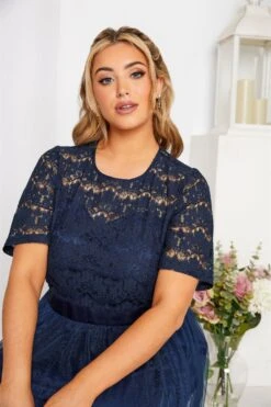 YOURS LONDON Curve Navy Blue Lace Chiffon Maxi Dress -Luna Looks Zone f1f8bba6 de96 43 161007 D