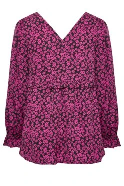 LIMITED COLLECTION Curve Pink Floral V-Neck Blouse -Luna Looks Zone f1f8d719 13e6 40 215106 Y