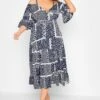 LIMITED COLLECTION Curve Navy Blue Patchwork Print Cold Shoulder Dress