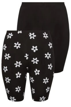YOURS Curve 2 PACK Black Floral Cycling Shorts -Luna Looks Zone f2c75a85 0674 4c 144666 XS