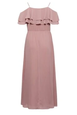 YOURS LONDON Curve Pink Bardot Ruffle Maxi Dress -Luna Looks Zone f3137cc3 dd81 49 161880 Y