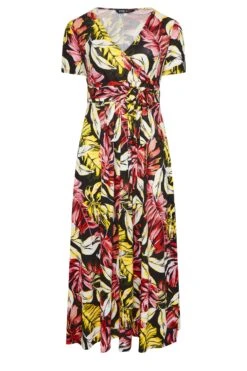 YOURS Curve Black Leaf Print Front Tie Maxi Dress -Luna Looks Zone f391e033 ed63 46 302062 X