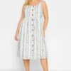 YOURS Curve White Stripe Button Lined Strappy Sundress