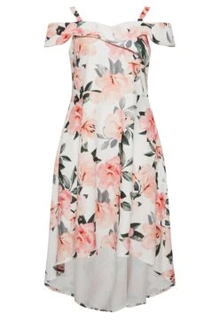 YOURS LONDON Curve White & Pink Floral Bardot Midi Dress -Luna Looks Zone f3cb6224 c8ac 4a 162216 X