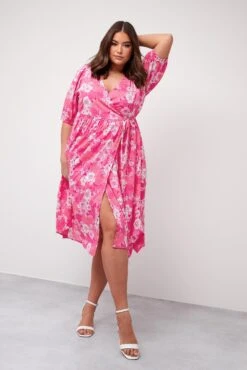 LIMITED COLLECTION Curve Pink Floral Wrap Midaxi Dress -Luna Looks Zone f40a7270 b195 47 215505 L2