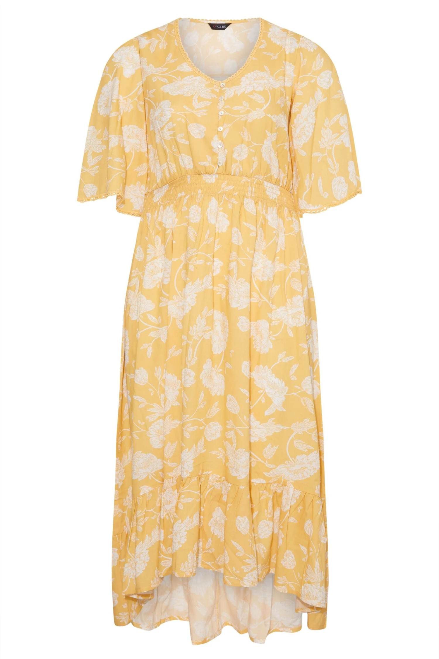 YOURS Curve Yellow Floral Print High Low Midi Dress 5 YOURS Curve Yellow Floral Print High Low Midi Dress - Image 5