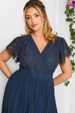 YOURS LONDON Curve Navy Blue Lace Wrap Pleated Midi Dress -Luna Looks Zone f42d2e6c cc91 43 161898 D