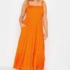 YOURS Curve Orange Shirred Strappy Sundress