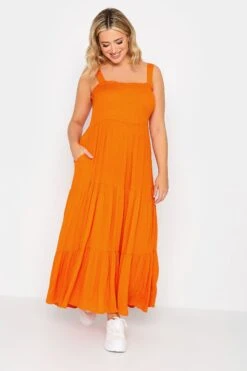 YOURS Curve Orange Shirred Strappy Sundress
