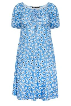 YOURS PETITE Curve Blue Daisy Print Ruched Front Dress -Luna Looks Zone f4b14433 779b 42 174547 X