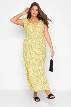 Curve Yellow Floral Print Bardot Maxi Dress
