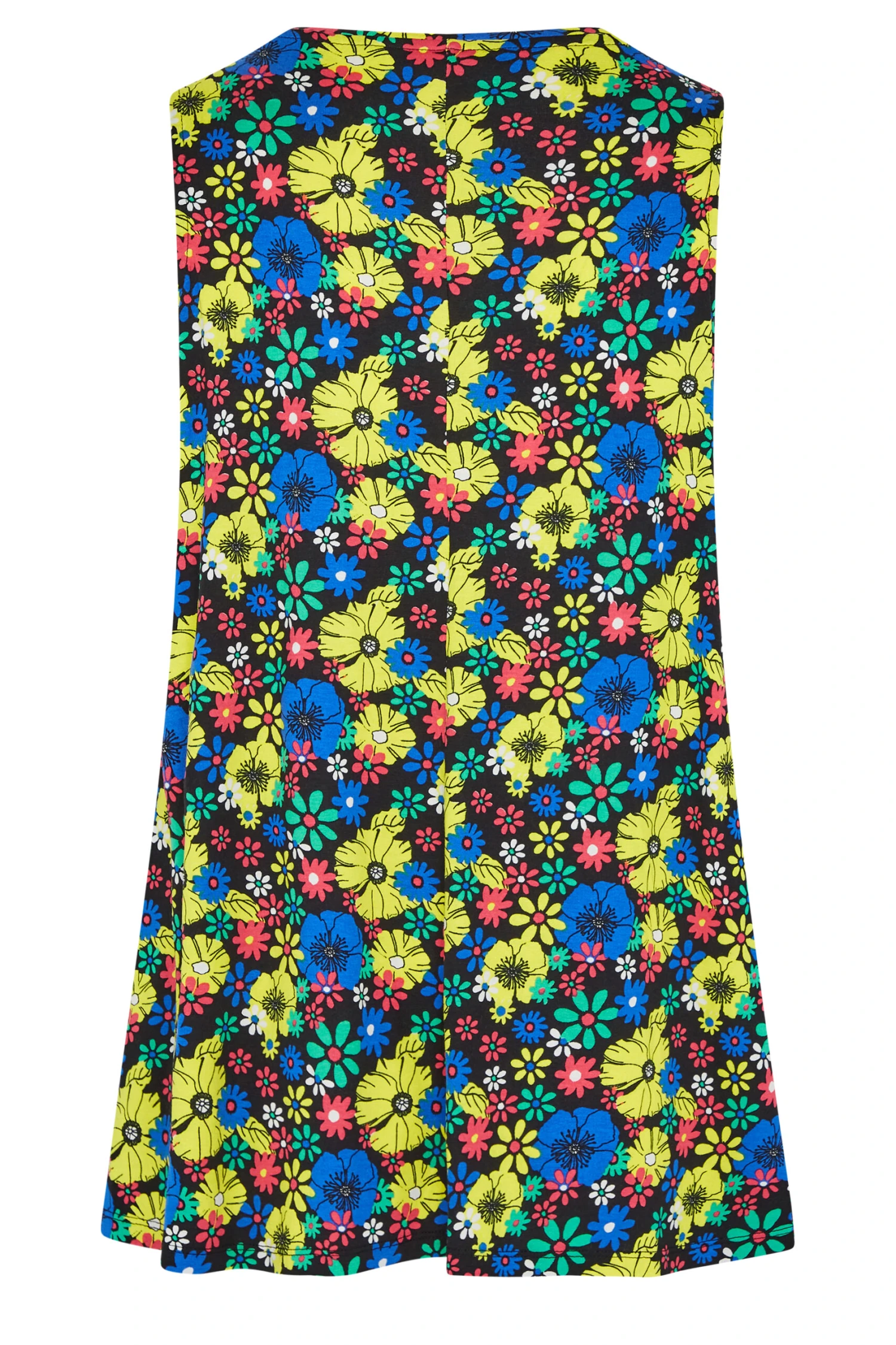 YOURS Curve Black & Yellow Floral Print Pleat Front Vest Top 6 YOURS Curve Black & Yellow Floral Print Pleat Front Vest Top - Image 6