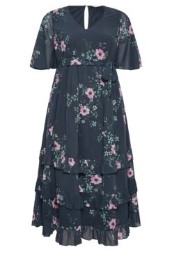 YOURS LONDON Curve Navy Blue Floral Ruffle Hem Maxi Dress -Luna Looks Zone f5fa30ec 0371 49 162106 X