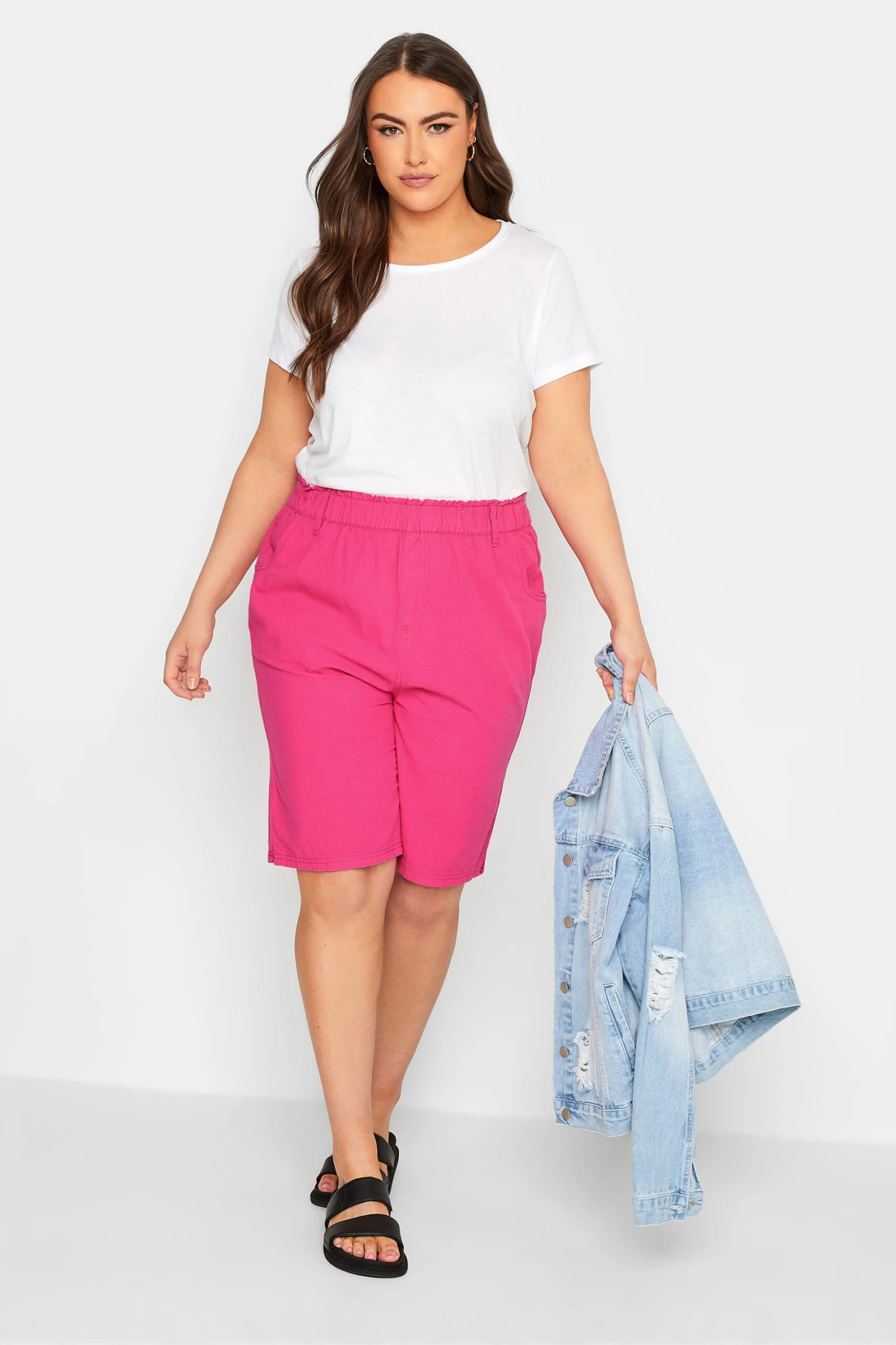 YOURS Curve Hot Pink Cotton Shorts 1 YOURS Curve Hot Pink Cotton Shorts